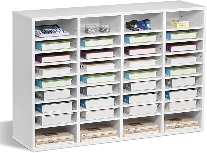 VEVOR Literature Organizer, 36 Compartments Office Mailbox with Adjustable Shelves, Wooden Mailbox Sorter Medium Density Fiberboard Office Home Classroom Storage for Files, Documents, Papers, White