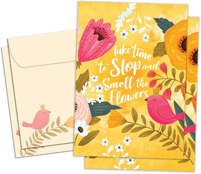 Tree-Free Greetings - Birthday Cards - Artful Designs - 2 Cards + Matching Envelopes - Made in USA - 100% Recycled Paper - 5 x 7 - Smell the Flowers (GT61224)