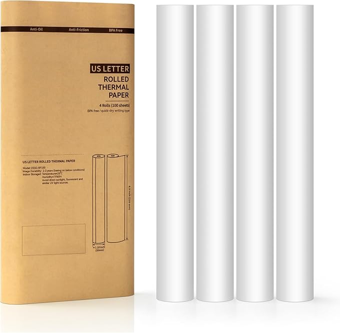 Thermal Printer Paper 8.5''x11'' US Letter Size, Thermal Paper Quick-Dry, Advanced Thermal Printing, Compatible with Gloryang & JADENS PD-A4 Thermal Printer