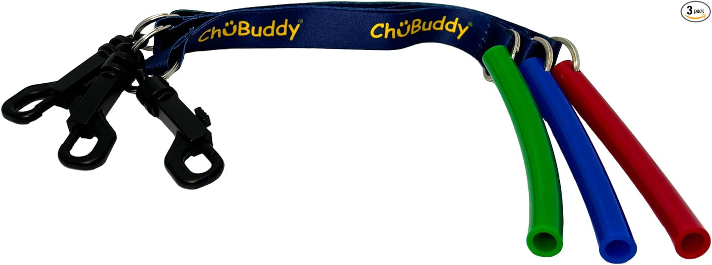 Chubuddy Strong Tubes 3 Pack, Blue, Green & Red - Clip-on- Sensory Chewable Toy for Ages 3+ | Autism, ADHD, Oral Sensory, Special Needs