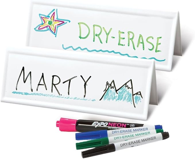 Trainers Warehouse Heavy Duty Premium Reusable Name Cards, White, Dry-Erase Tent, Space Saver, 8.75" x 3" (10)