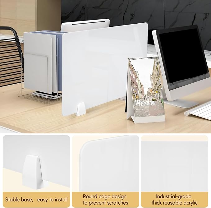 4PCS Desk Dividers Office Partitions, Privacy Desk Panel Protective, Acrylic Plexiglass Shield with Clamps for Offices Schools Call Centers - 23.6”L X15.8”W（White）