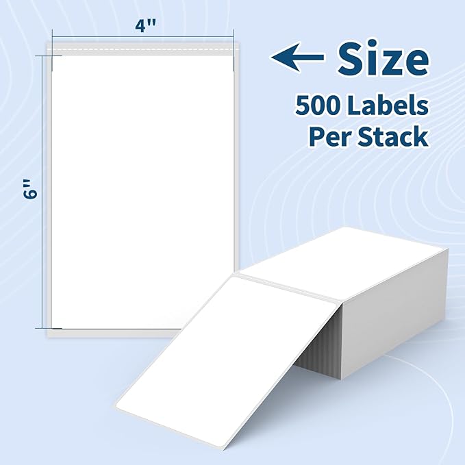 4 Stacks Fanfold 4" x 6" Direct Thermal Labels, Tacnology 2000 Labels White Perforated Shipping Labels, Permanent-Adhesive Mailing Address Paper Compatible with Zebra, Rollo, MUNBYN,500 Labels/Stack