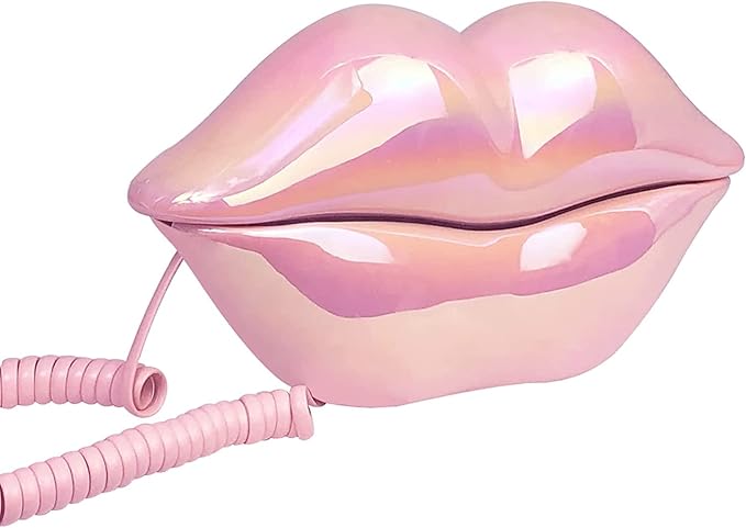 Pink Lip Telephone, Benotek Corded Landline Phone Set for Home Office Hotel, Funny Cute Mouth Phone for Photography, Party Decor & Novelty Gift