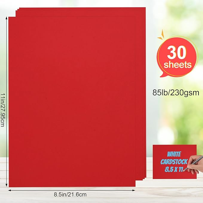 Joyberg Red Cardstock 8.5 x 11, 230gsm Cover Cardstock Paper, 85 Lb Heavy Card Stock for Printer, Card Stock Paper for Invitations, Scrapbooking, Crafts, Diy Cards, Decoration, Drawing (30 Sheets)