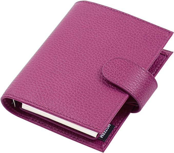 Moterm Pocket Regular Rings Planner - Genuine Leather Binder Organizer (Firm Pebbled-Fuchsia Rose, 19mm Ring)