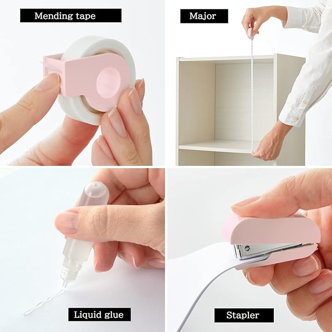 Plus Stationery Kit Pink (Scissors, stapler, tape, liquid glue, cutter, ruler, tape measure, pin for SIM card replacement) TD-001 30-211 With Original Stylus Ballpoint Touch Pen