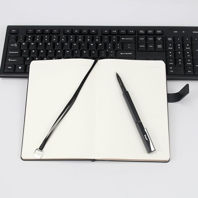 A5 Hard Cover Notebook with Pen Holder, Gold Edges & 180° Lay Flat - Large 5x8.25 Blank, Gift Box - Durable Journal for Office, Study, Travel - Writers, Students (Black)