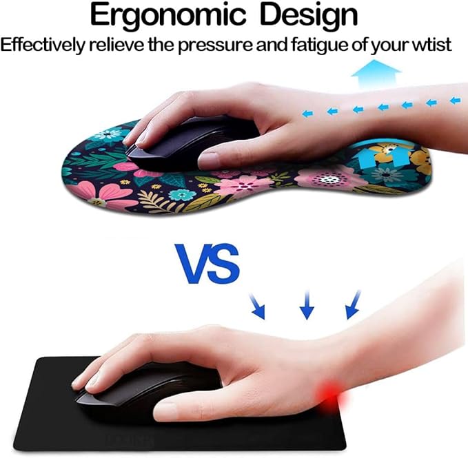 DOOKE Ergonomic Mouse Pad with Wrist Support and Coaster,Mouse Pads with Non-Slip PU Base for Home Office Working Studying Easy Typing & Pain Relief Botanical
