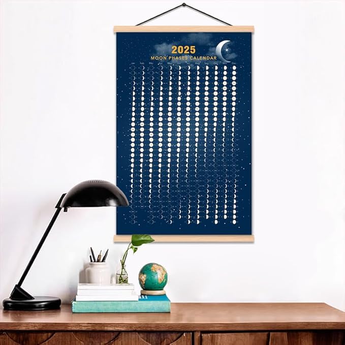 2025 Moon Phase Calendar Print Poster Vertical Canvas Material Lunar Cycle Chart Ready to Hang with Frame Space Wall Art Decor (16 X 24 Inch)