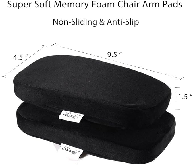 Aloudy Ergonomic Memory Foam Office Chair Armrest Pads, Comfy Gaming Chair Arm Rest Covers for Elbows and Forearms Pressure Relief(Set of 2), Stretch Fit, Black