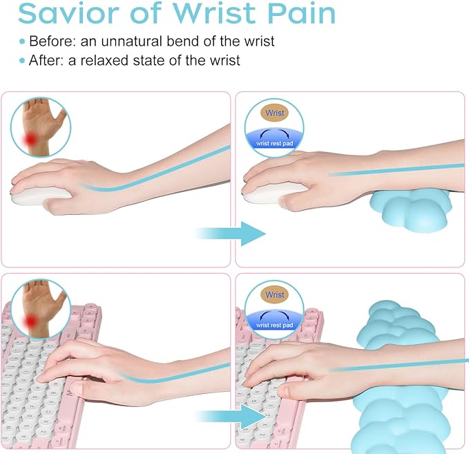 JIKIOU Upgrade Leather Cloud Keyboard Wrist Rest, Cloud Wrist Rest with Non-Slip PU Base, Comfortable Memory Foam Wrist Rest for Computer Laptop Mac Gaming Office and Pain Relief Christmas Wish Gift