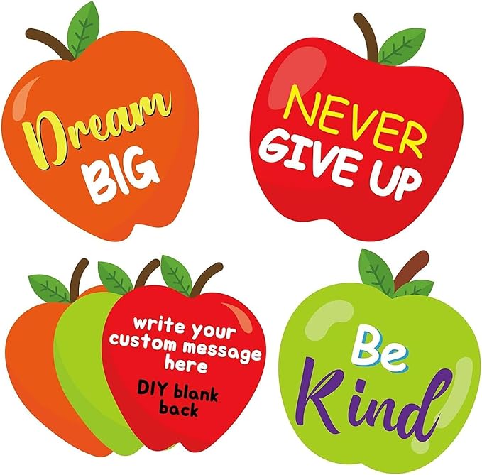 BeYumi 45 Pcs Apples Positive Sayings Accents Cutouts for Classroom Bulletin Board Decoration Inspirational Motivational Quotes Name Tags Wall Decals Creative Back to School Educational Materials