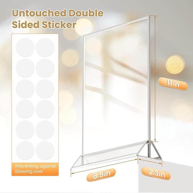 8.5X11 Sliver Frames Acrylic Sign Holder Double-Sided Sliver Picture Frames for Menu Holder Wedding Table Number Holder Christmas Photo Frames with Removable Sticky Dots -6 Pack