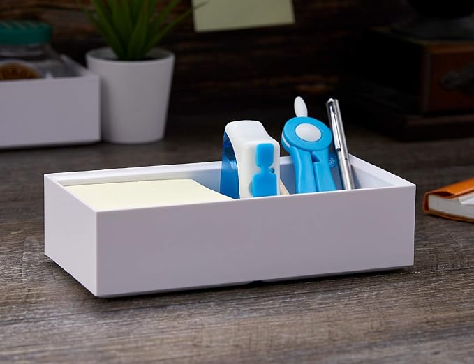 Bostitch Office Konnect Desk Organizer Accessory Tray, Wide, Stacks for Desktop Storage, White (Pack of 2)