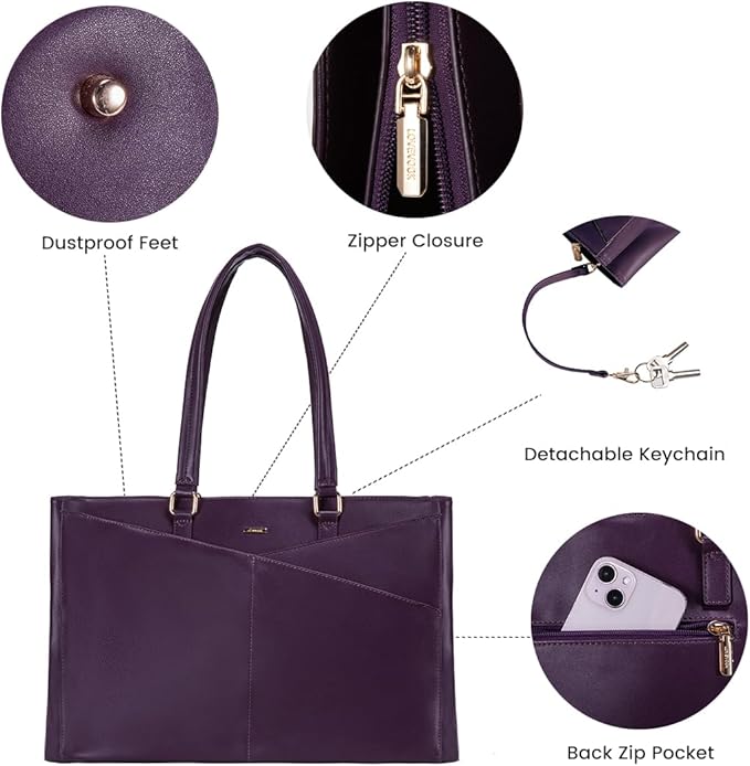 LOVEVOOK Laptop Bag for Women 15.6 Inch Tote Bags Waterproof Leather Briefcase Computer Women Business Office Work Bag,Mulberries Purple
