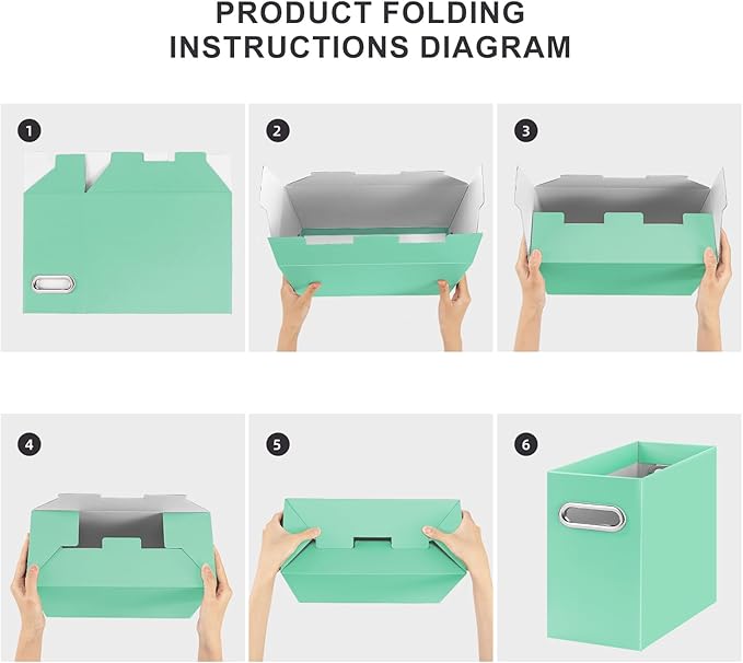 Oterri File Organizer, Small Storage Box, Cardboard File Folder Organizer, Collapsible File Box, Hanging File Organizer for Letter Size, Portable File Box with Handle, Only Box (Mint Green,4 Packs)