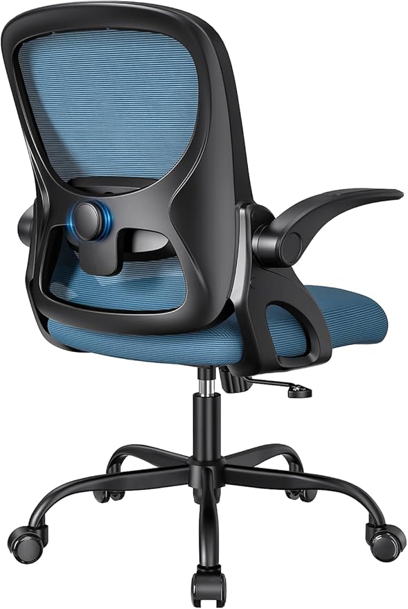 Mesh Office Chair Ergonomic Desk Chair with Up&Down Front&Rear 2 Dimensions Adjustable Lumbar Support and Flip-up Arm Rocking Comfy Swivel Computer Task Chair for Home Office(Black-Blue)