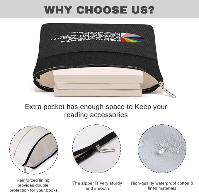 Book Themed Gifts Waterproof Book Sleeve Book Pouch LGBT Equality Rights Reading Gifts for Women Friends Book Covers for Paperbacks Book Accessories Book Protector with Zipper and Front Pocket