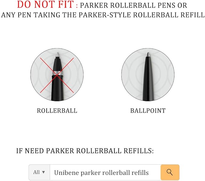 Unibene Parker Compatible Gel Ink Ballpoint Refills 12 Pack,0.7mm Medium Point- 6 Black&6 Blue, Smooth Writing Replaceable German Ink Tactical Pen Refills for Parker Ballpoint/UZI Pen