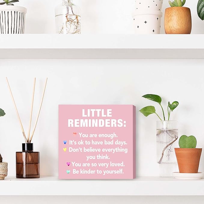 Pink Office Decor Desk Accessories Inspirational Motivational Gifts Little Reminders You are Enough Positive Pink Office Decor Sign Desk Decorations for Women Home & Office Cute Desk Accessories