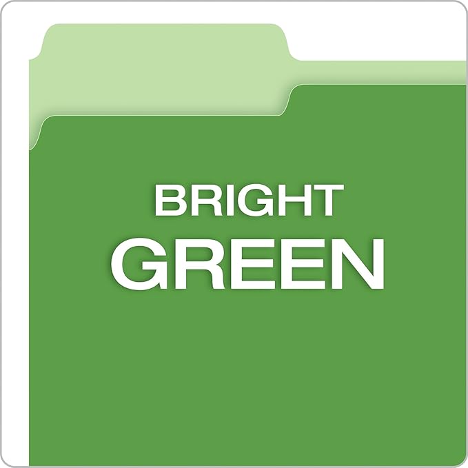 Pendaflex Two-Tone Color File Folders, Letter Size, 1/3 Cut, Bright Green, 100 Per box (152 1/3 BGR)