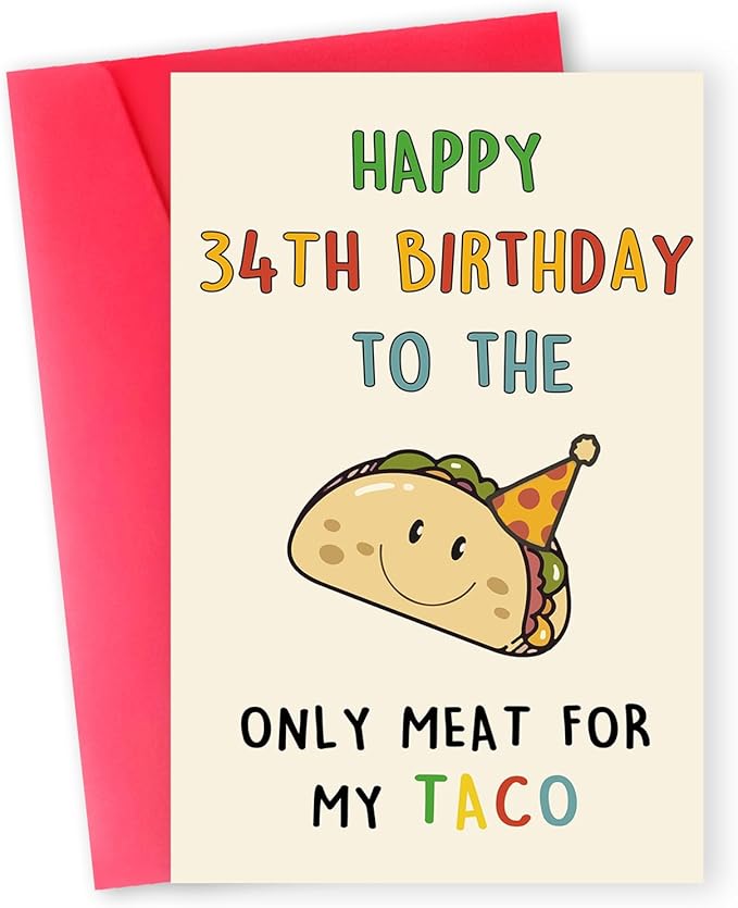 Funny 34th Birthday Gifts for Men Man, Unique 34 Years Old Birthday Decorations Gifts for Husband Boyfriend, Happy 34th Bday Card for Him, Taco 34 Mens Bday Ideas from Wife Girlfriend