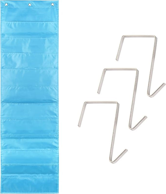 Hippo Creation Storage Pocket Chart for Classroom, 10 Pocket Storage Organizer with 3 Over-Door Hangers, Hanging Wall Organizer for File Folders, School Mailbox, Home Office Papers - Clear Blue