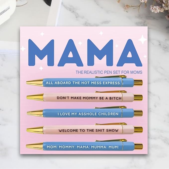 Funny pens,5-Count,Black Ink,Medium Nib 1.0mm,Funny Office Gifts for Coworkers,Personalized Pens Vibrant Funny Quotes Word Daily Pen (MAMA Pens)