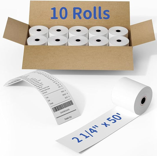 MPRT 10 Rolls 2 1/4" x 50' Thermal Paper, BPA Free Receipt Paper, 58mm Thermal Receipt Paper for Cash Register POS Printer Square Terminal Credit Card Machine