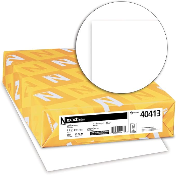 Wausau Exact Index Cardstock, 250 Sheets, White, 94 Brightness, 110 lb, 8.5 x 14 Inches (Pack of 4)