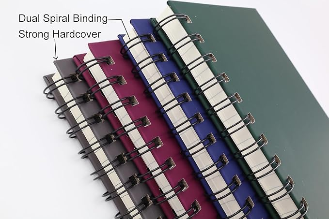 Spiral Notebook Journal,4 Pack A5 Hardcover Spiral Notebooks,5.7" x 8.5",160 Pages,100gsm Paper,College Ruled Journals for Study and Notes (Red, Green,Blue,Grey)