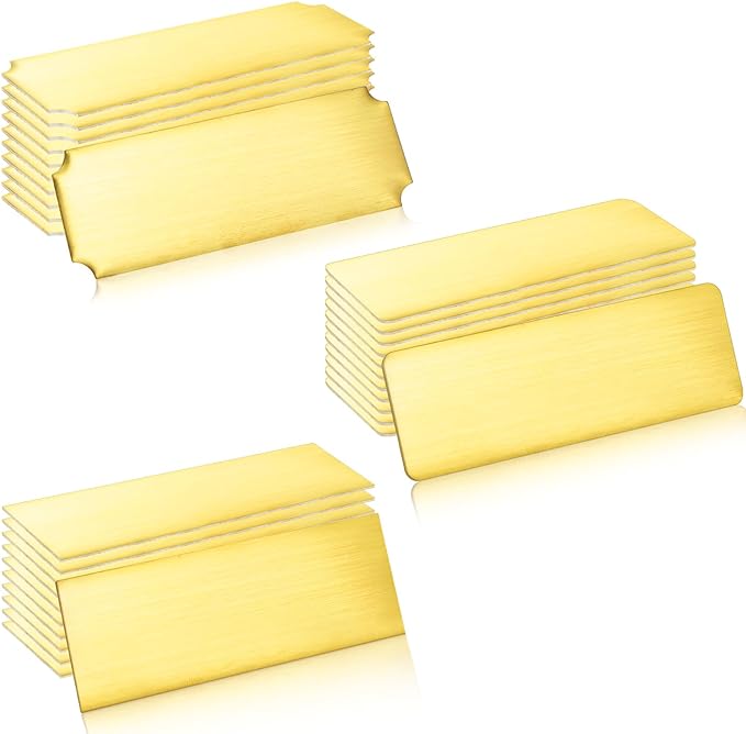 Therwen 30 Pcs Name Plates Laser Engraved Brushed Stainless Steel Plate Personalized Plaque Blank Custom Name Tag Frame Label with Adhesive Backing(Multi Shape,1''x 3'')