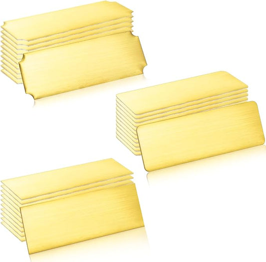 Therwen 30 Pcs Name Plates Laser Engraved Brushed Stainless Steel Plate Personalized Plaque Blank Custom Name Tag Frame Label with Adhesive Backing(Multi Shape,1''x 3'')