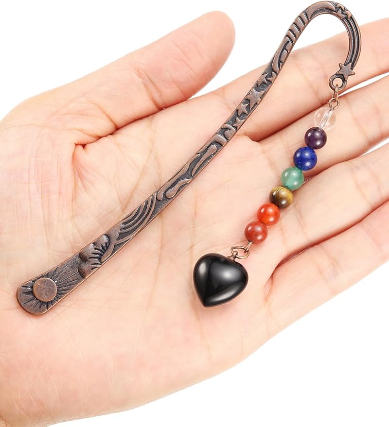 CrystalTears Crystal Metal Bookmark Chakra Heart Healing Crystals Bookmarks Inspiration Bookmark Gifts for Women Mum Teacher Student Girls Graduation Book Lover Writer Reader