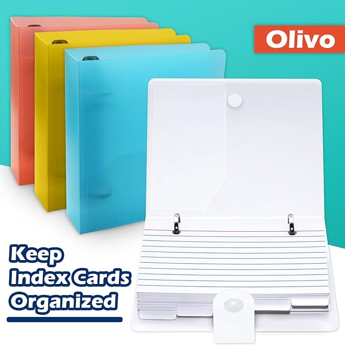 3x5 Lined Index Cards with Ring Binder Holder and Dividers, 100 Ruled Cards, White