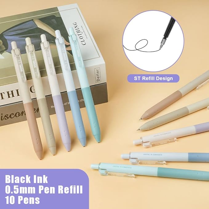 AUAUY 10Pcs Retractable Gel Ink Pens, Quick Dry Gel Ink Pen, Smooth Writing Pens, 0.5mm Black Ink Pens, Office School Supplies Gifts for Women & Men