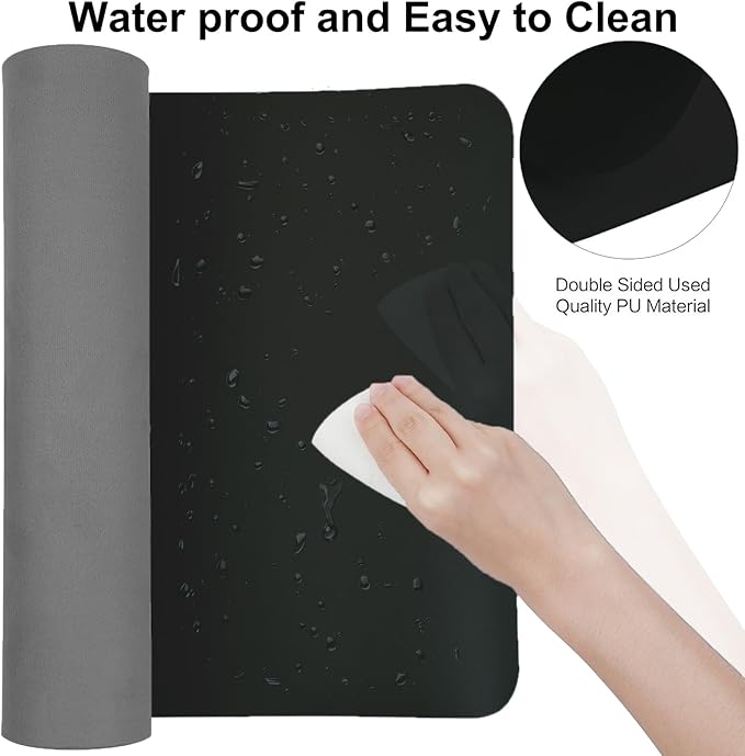 Boutilon Leather Desk Pad 30" x14",Non-Slip Mouse Pad,Office Desk Mat,Waterprooft PU Leather Desk Blotter,Desk Pad Protector,Desk Writing Pad for Home Office Decor (M-Black)