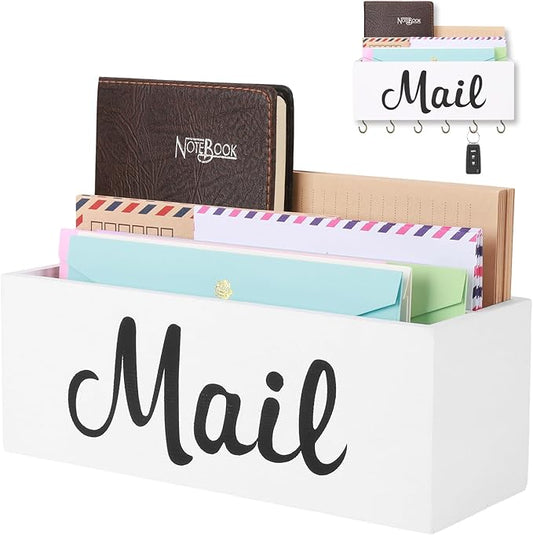 Mail Organizer Countertop, Mail Organizer Wall Mounted With Key Holder, Mail Holder For Wall, Mail Sorter Organizer, Letter Organizer, Mail Basket, Mail Tray, Letter Holder For Desk (White)