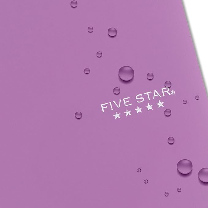 Five Star Spiral Notebook + Study App, 5 Subject, Wide Ruled Paper, Fights Ink Bleed, Water Resistant Cover, 8" x 10-1/2", 200 Sheets, Amethyst Purple (38739)