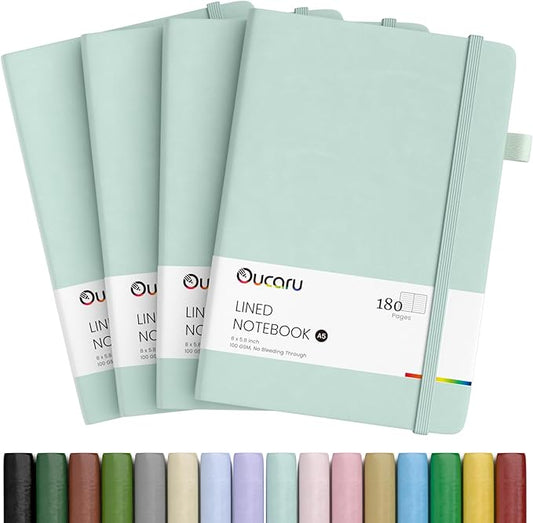 Lined Journal Notebook, 4 Pack, 180 Pages, A5 Journals for Writing, 100 GSM Thick Paper, Small Notebooks Daily Journal for Women Men Work, Business, School, Travel Supplies