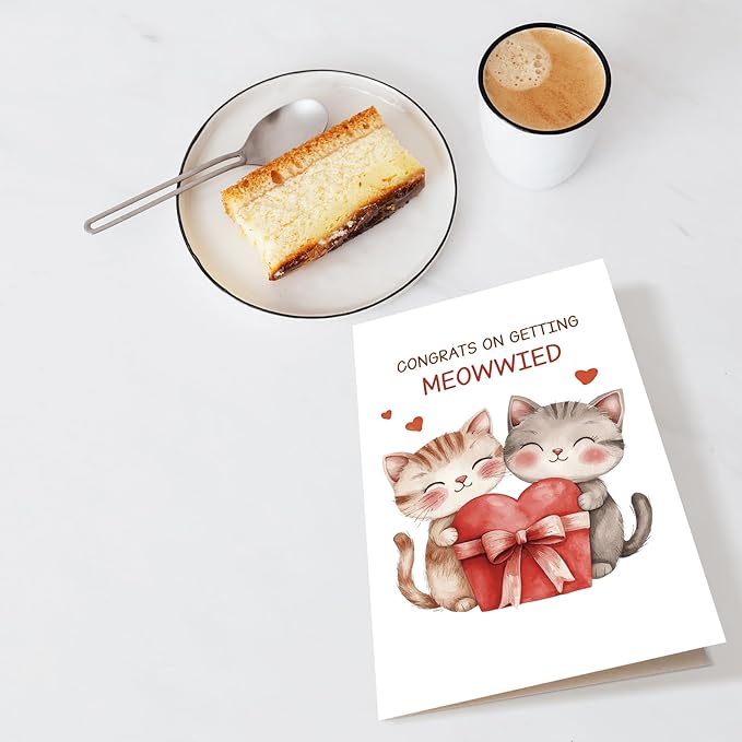 Cute Cat Wedding Card, Engagement Card for Cat Lover, Funny Wedding Congratulations Card for Couple, Congrats On Getting Meowwied Pun Card