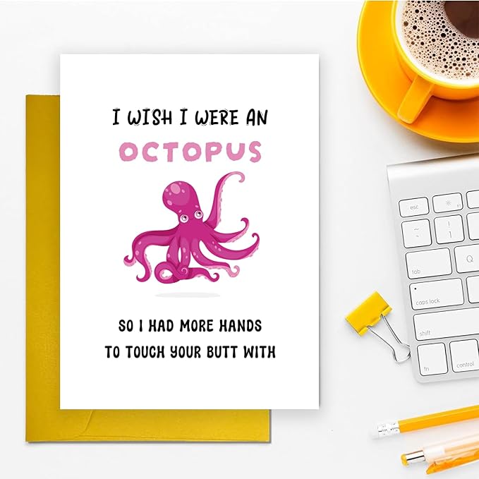 Funny Octopus Valentine's Day Card Gift For Husband, Wife, Boyfriend, Girlfriend - Rude & Humorous Cards For Women & Men
