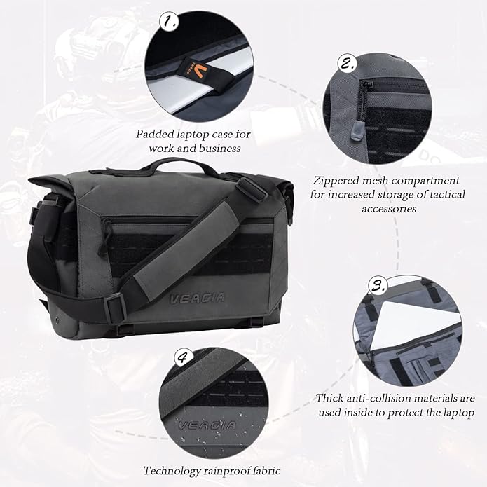 VEAGIA Messenger bag Laptop bag Briefcase Molle system Tactical style Detachable shoulder strap Shoulder Bags