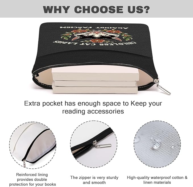 Book Themed Gifts Waterproof Book Sleeve Book Pouch Feminism Equality Rights Reading Gifts for Women Aunt Book Covers for Paperbacks Book Accessories Book Protector with Zipper and Front Pocket