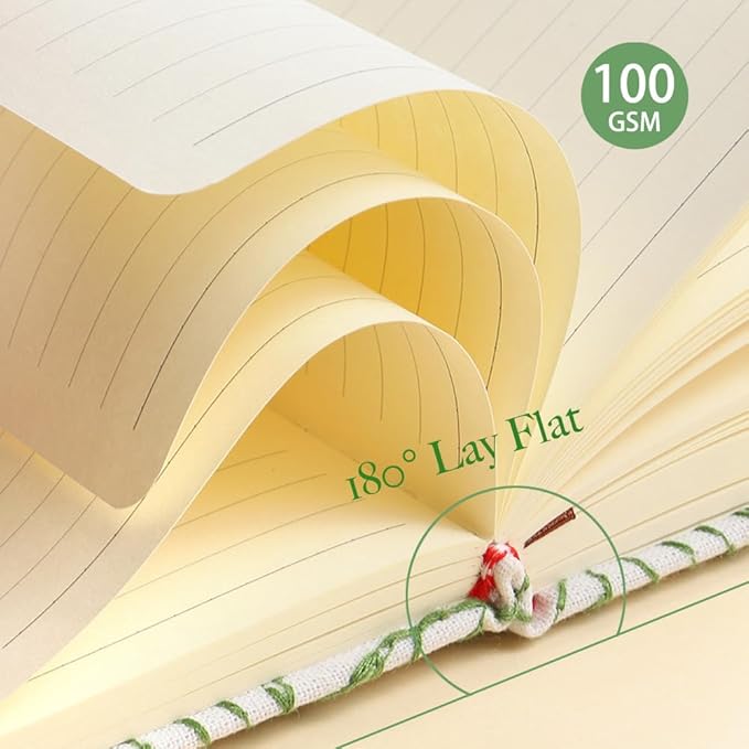 Embroidered Mini Notebook for Girl, Small Fabric Hardcover Journal, A6, 264 Pages, 4x6 Lined Notebook & unlined Sketchbook, Cute Diary, Pocket Notepad Kids Journal, Green Leaf.