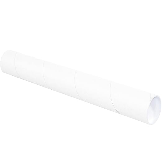 BOX USA BP3020W Mailing Tubes with Caps, 3" x 20", White (Pack of 24)