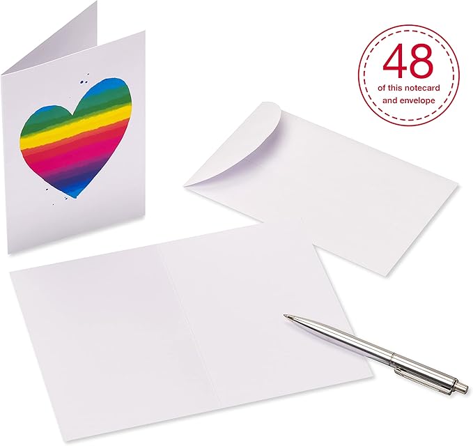 American Greetings Blank Cards with Envelopes, Rainbow Heart Stationery (48-Count)