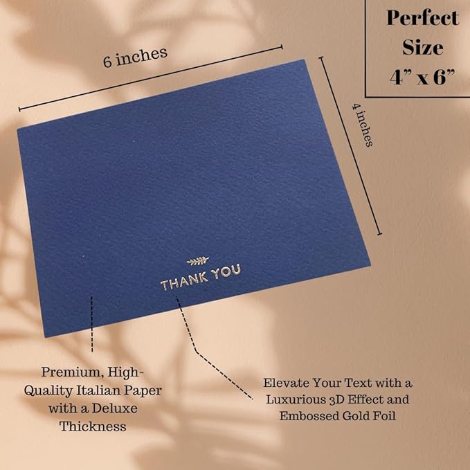 RUN2PRINT Navy Blue Thank You Cards With Envelopes & Stickers - 36 Pack
