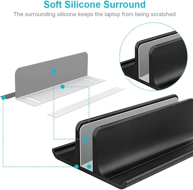 Vaydeer 3-in-1 Vertical Laptop Stand Holder, Aluminum Laptop Stand for Desk with Adjustable Dock, Space-Saving Organizer for All MacBook, Surface, Samsung, HP, Dell, up to 17.3 inch Black